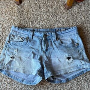 Miss Me Faded Blue Distressed Jean Shorts